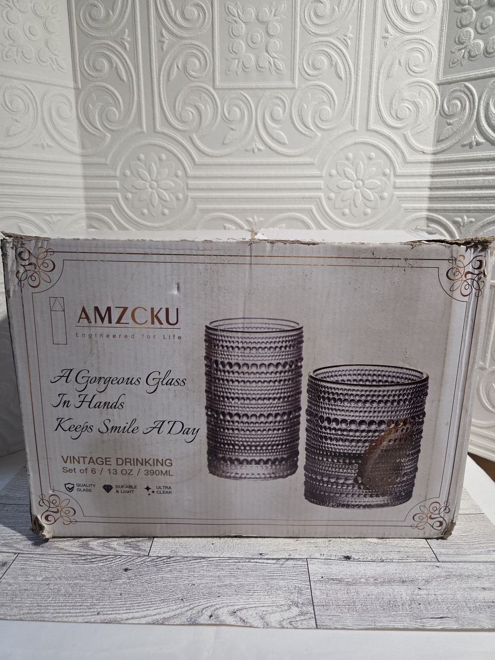 AMZCKU Vintage Highball Drinking Glasses Set Of 6